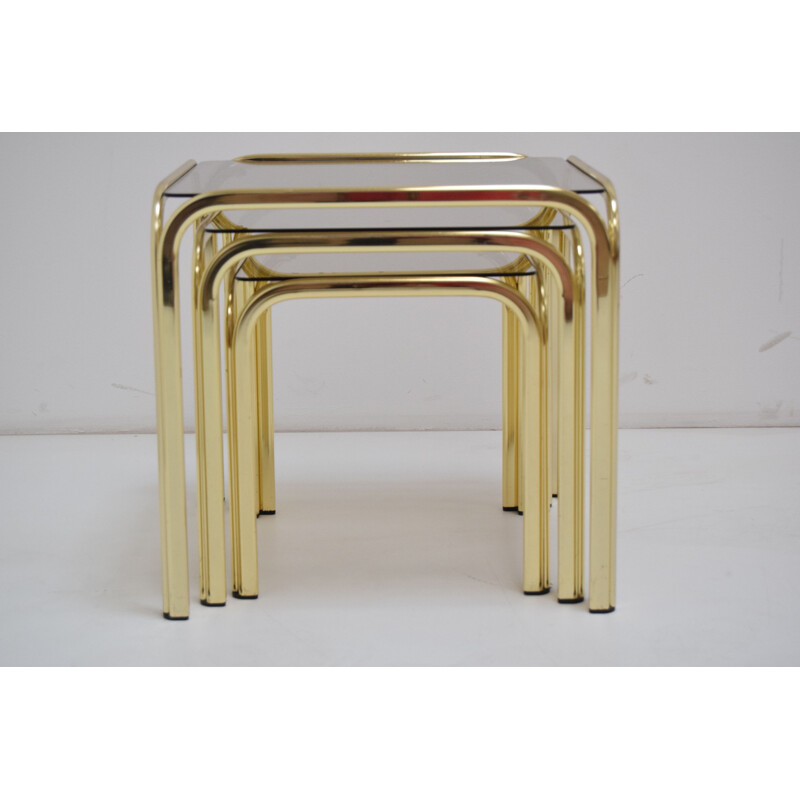 Vintage brass nesting tables, Czechoslovakia 1990