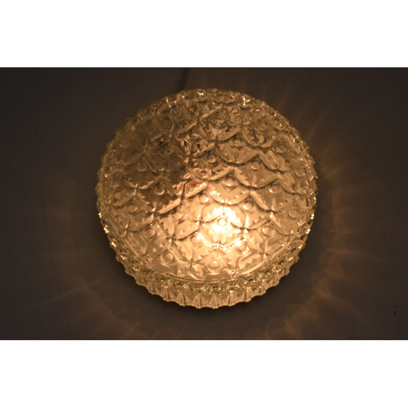 Vintage glass and metal ceiling or wall light, Czechoslovakia 1970