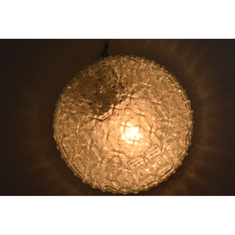 Vintage glass and metal ceiling or wall light, Czechoslovakia 1970