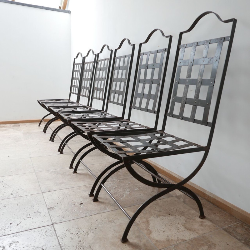 Set of 6 vintage metal garden chairs England 1970s