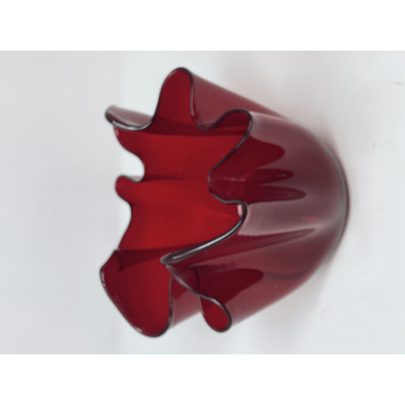 Vase Fazzoletto vintage en verre de Murano rouge par Fulvio Bianconi pour Venini 1950