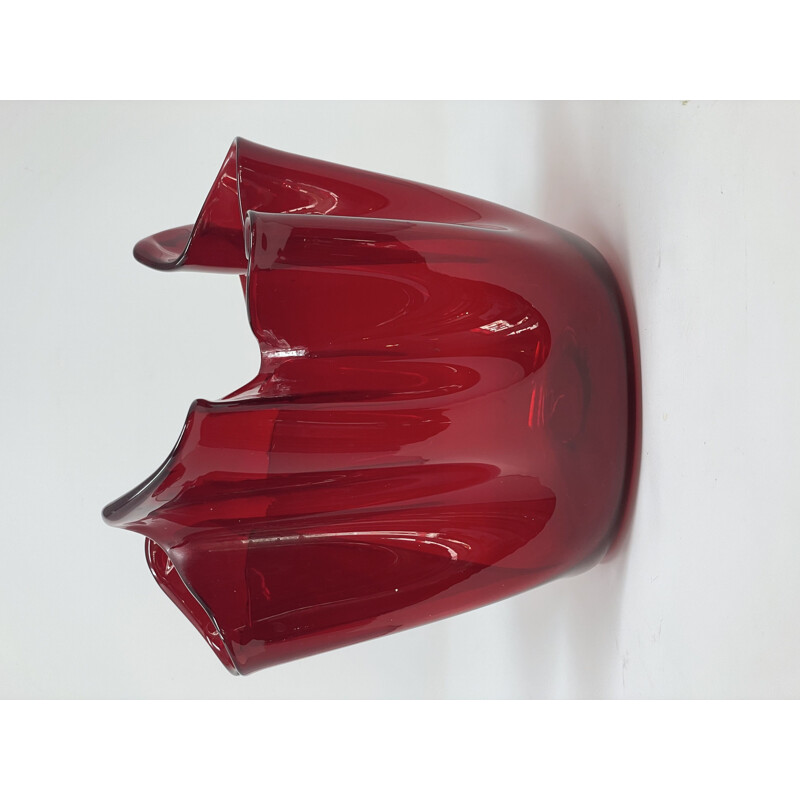Vintage Fazzoletto vaas in rood Murano glas door Fulvio Bianconi voor Venini 1950