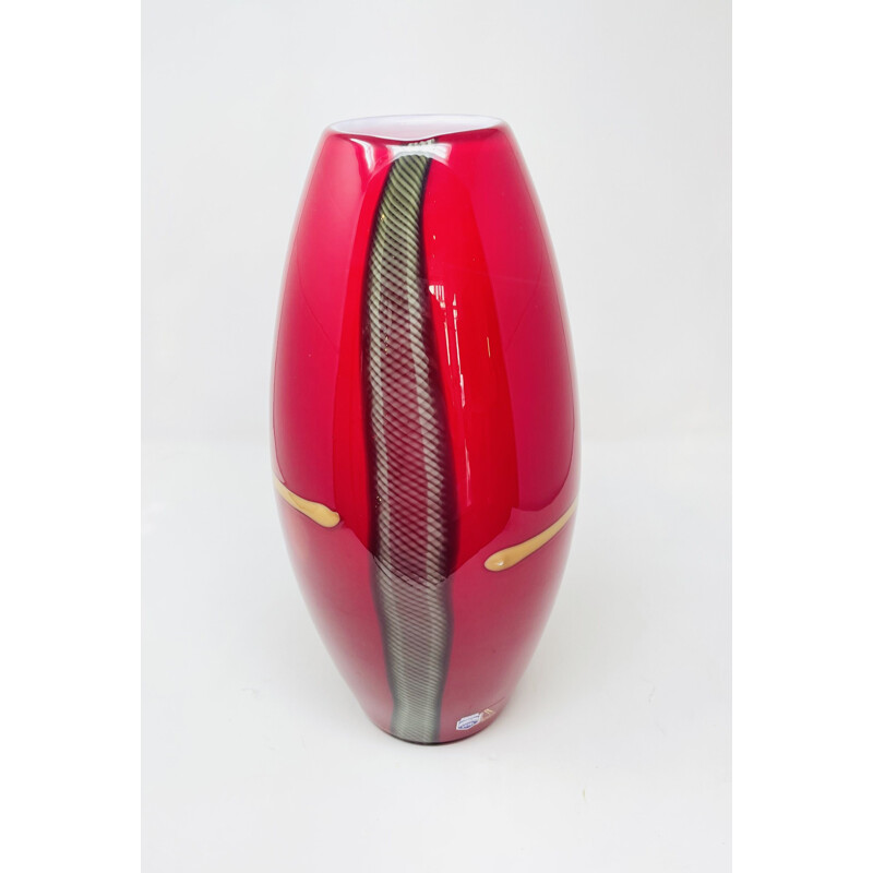 Vase vintage en verre de Murano rouge par Antonio da Ros pour Cenedese Italie 1980