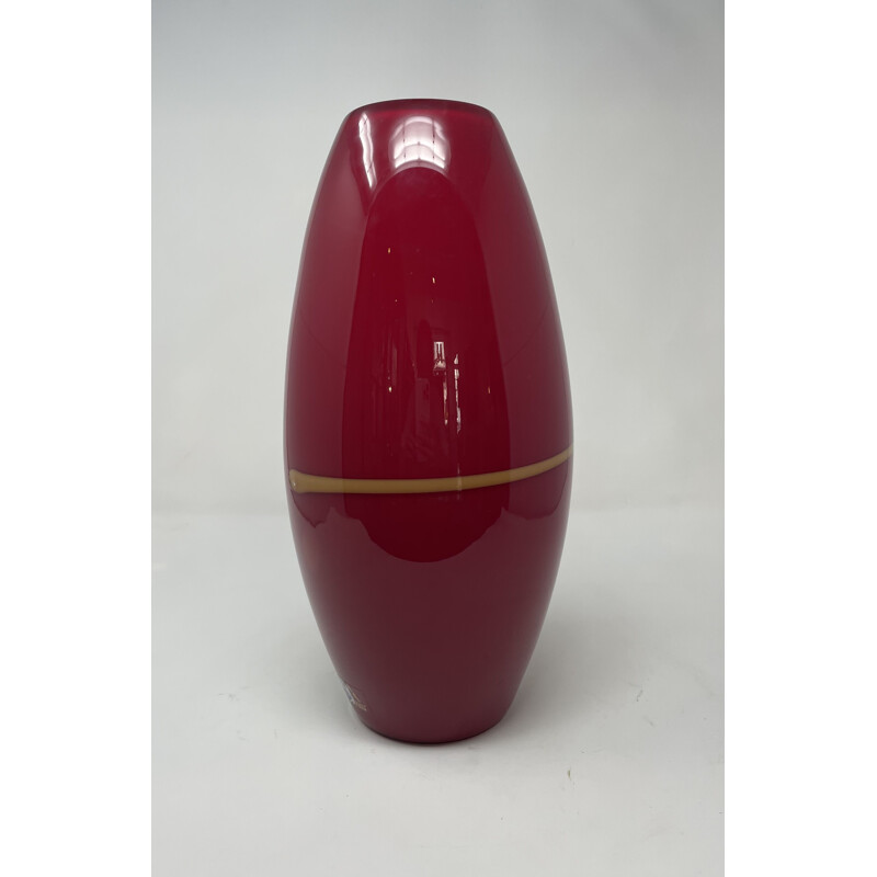 Vintage red Murano glass vase by Antonio da Ros for Cenedese Italy 1980s