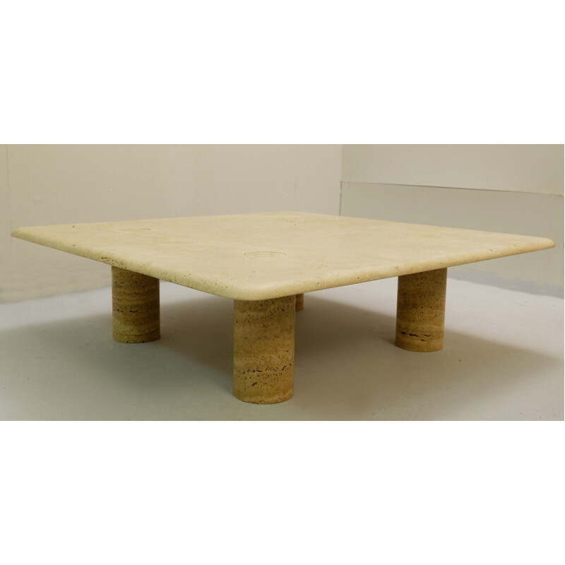 Vintage square travertine coffee table by Angelo Mangiarotti Italy 1960s