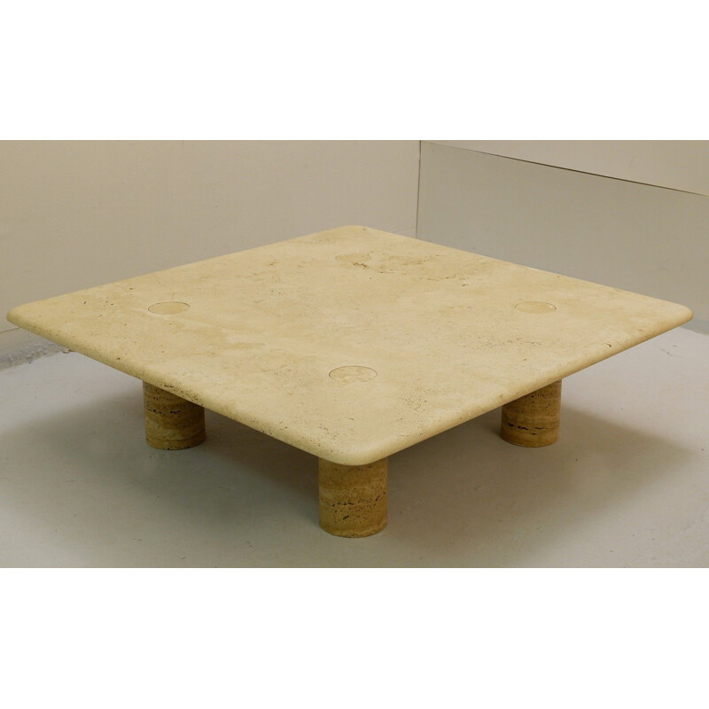 Vintage square travertine coffee table by Angelo Mangiarotti Italy 1960s