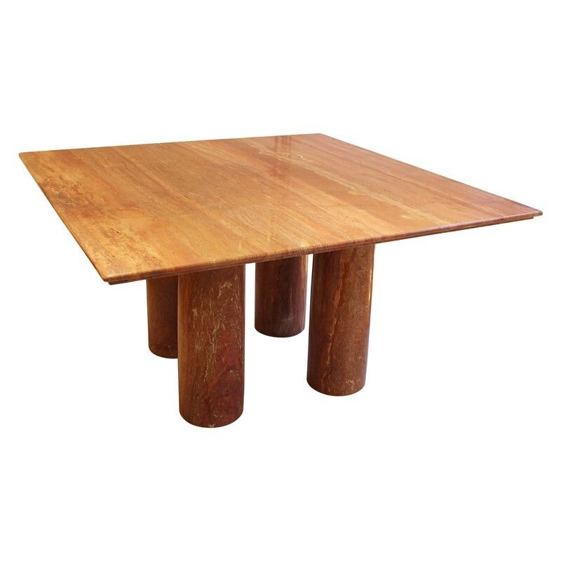 Vintage table Il collonato in red travertine by Mario Bellini