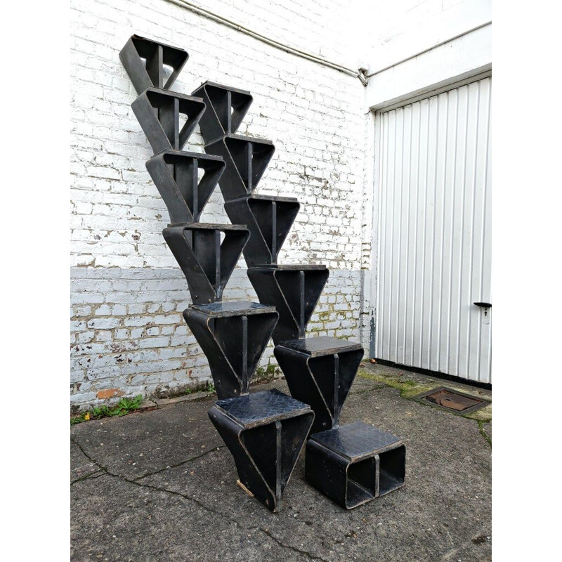 Vintage wooden staircase with Pirelli rubber tiles by Jules Wabbes Belgium