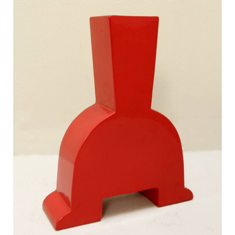 Vase vintage memphis en céramique rouge par Florio keramia, Italie