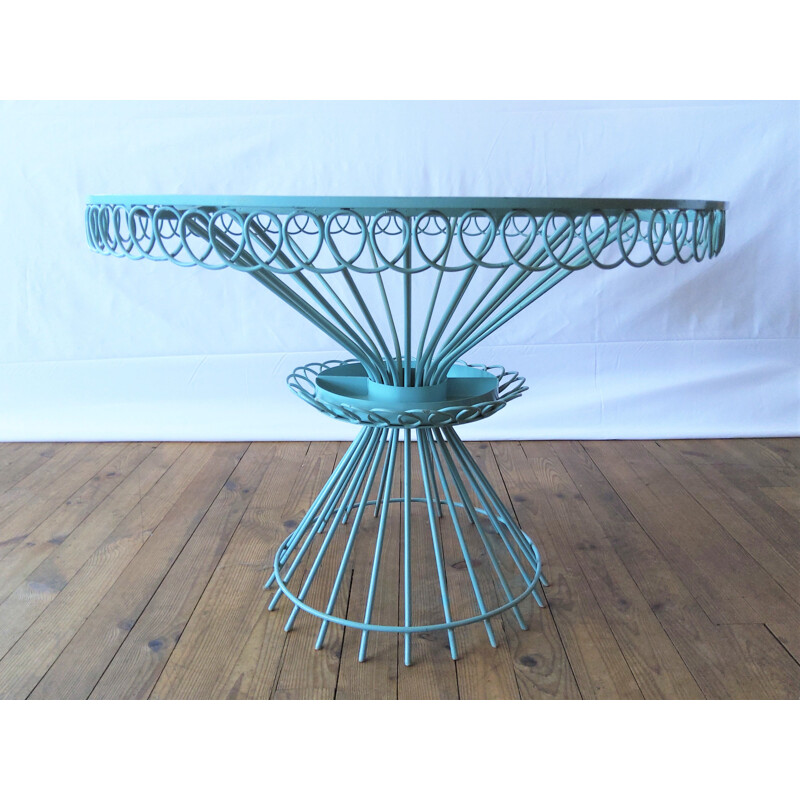 Set of 4 chairs and round vintage glass table Matégot 1950s