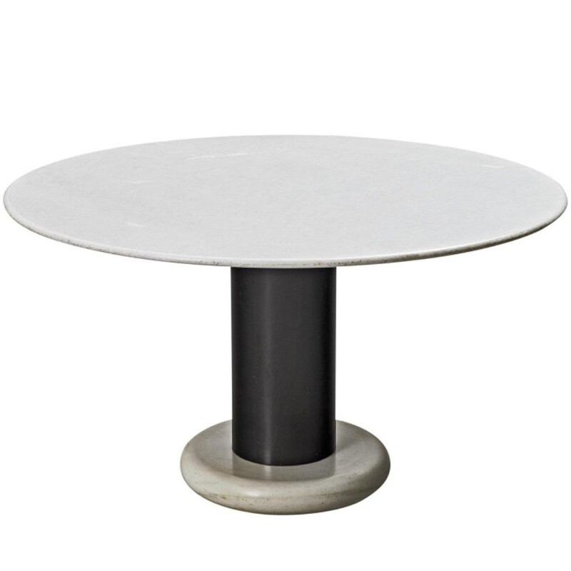 Vintage Carrara marble pedestal table by Ettore Sottsass Italy