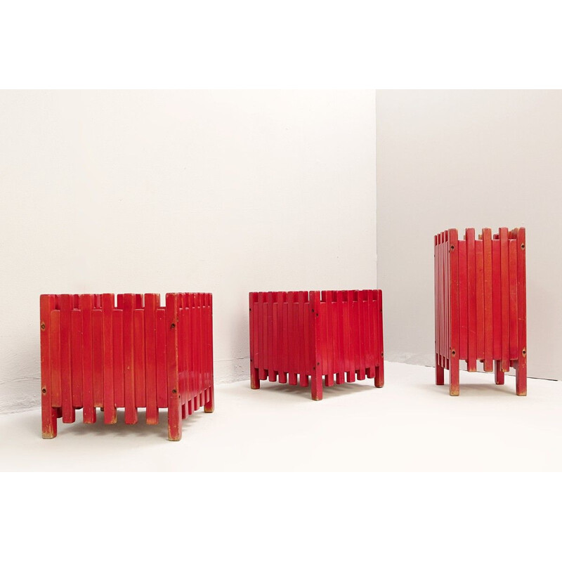 Set van 3 vintage rode plantenbakken van Ettore Sottsass voor Poltronova, 1961