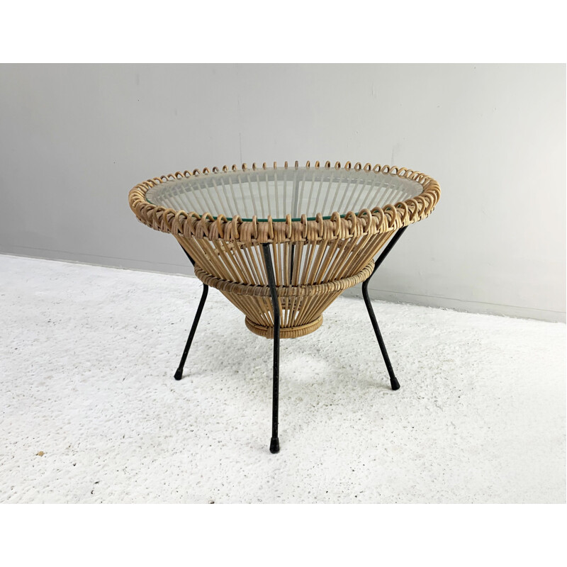 Vintage rattan coffee table by Franco Albini Italy 1950s