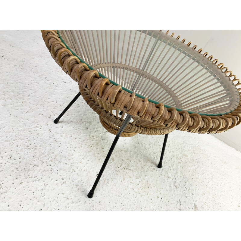 Table basse vintage en rotin par  Franco Albini Italie 1950