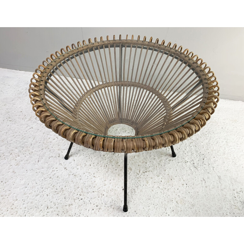 Vintage rattan coffee table by Franco Albini Italy 1950s
