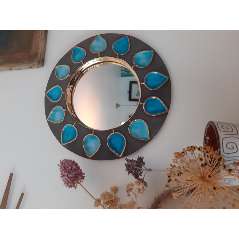 Vintage ceramic mirror by Mithé Espelt french 