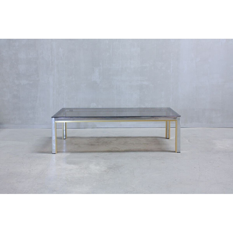 Table basse vintage en chrome et verre par Renato Zevi, Italie 1970