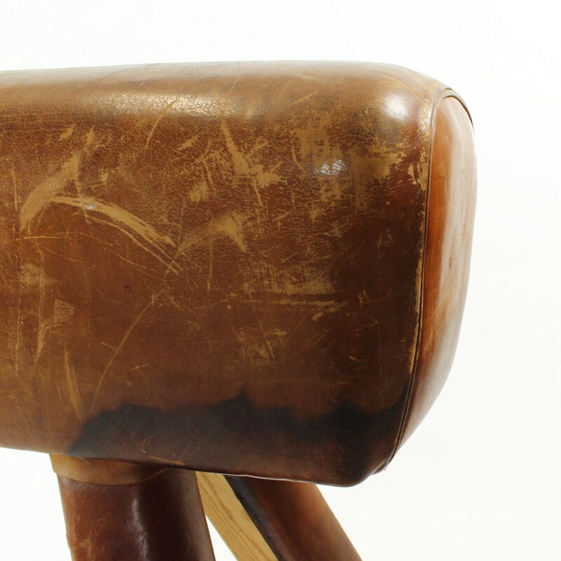 Vintage large gymnastic horse jumping  leather Czechoslovakia 1950s