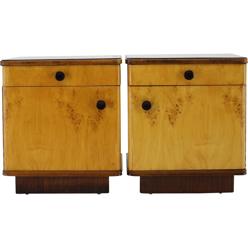 Pair of vintage bedside tables, Czechoslovakia 1940