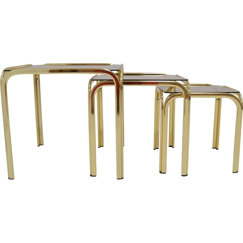 Vintage brass nesting tables, Czechoslovakia 1990