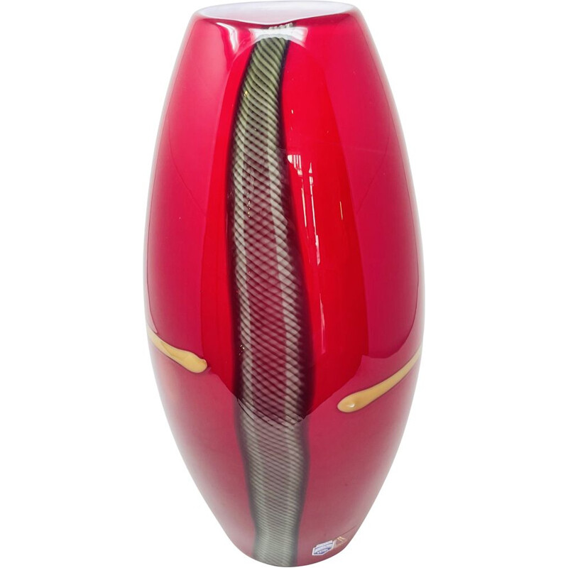 Vintage red Murano glass vase by Antonio da Ros for Cenedese Italy 1980s