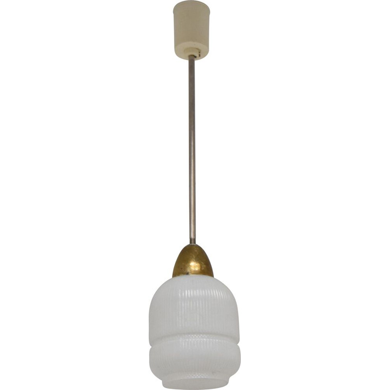 Vintage glass and metal suspension lamp, Czechoslovakia 1970