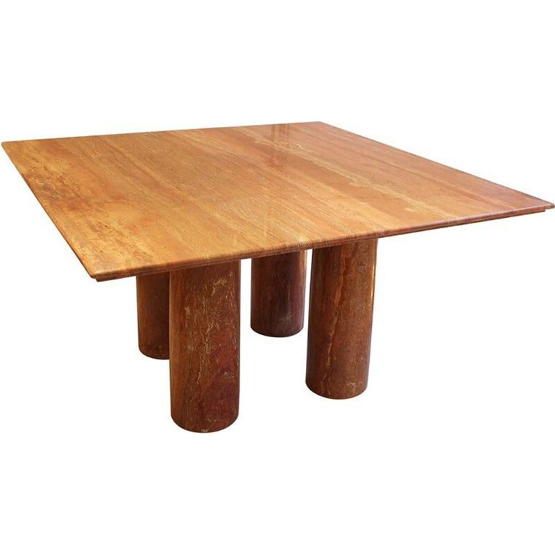 Vintage table Il collonato in red travertine by Mario Bellini