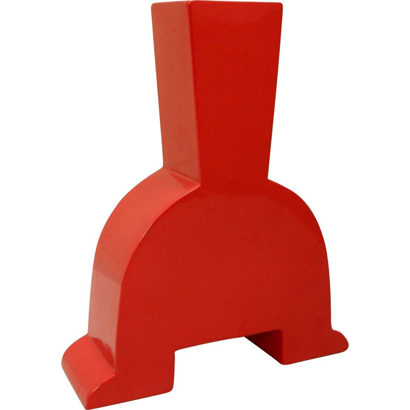 Vase vintage memphis en céramique rouge par Florio keramia, Italie