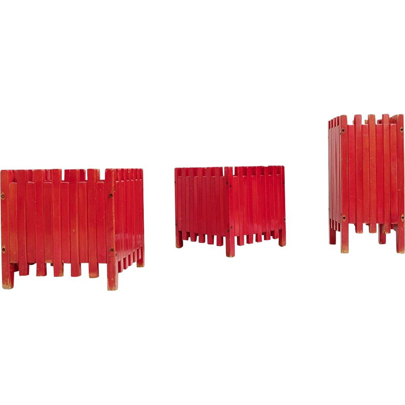 Conjunto de 3 plantadores vermelhos vintage de Ettore Sottsass para Poltronova, 1961