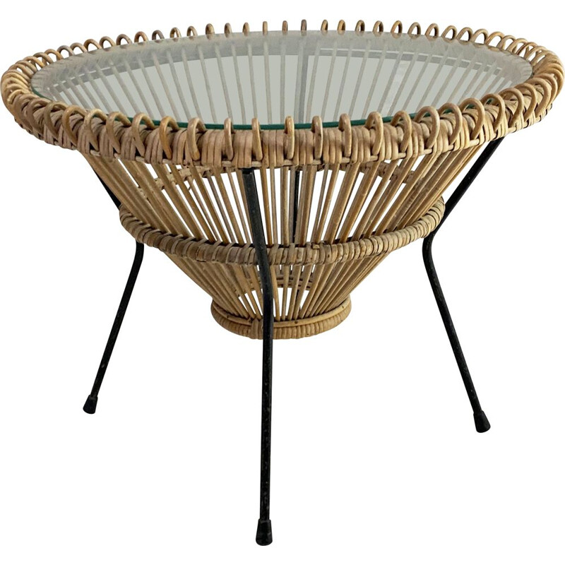 Vintage rattan coffee table by Franco Albini Italy 1950s