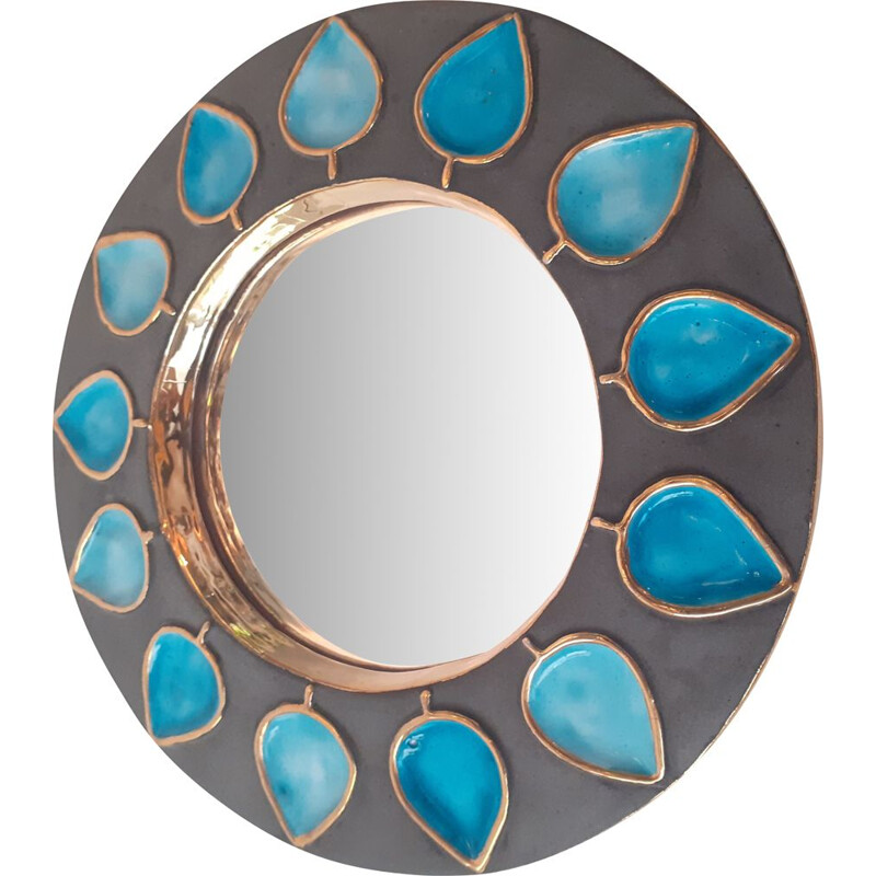 Vintage ceramic mirror by Mithé Espelt french 