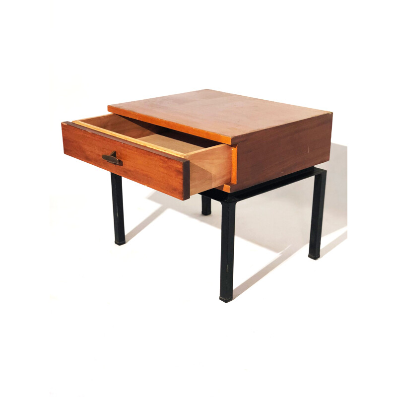 Mesa de cabeceira de madeira e metal Vintage