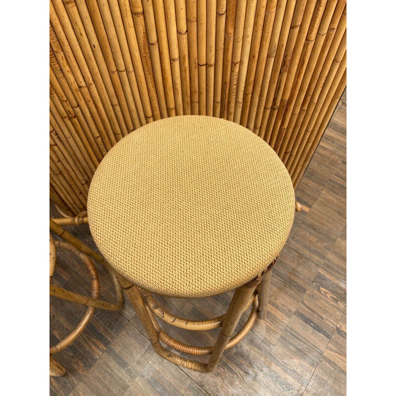 Set of 4 vintage bamboo stools and bar 1960s