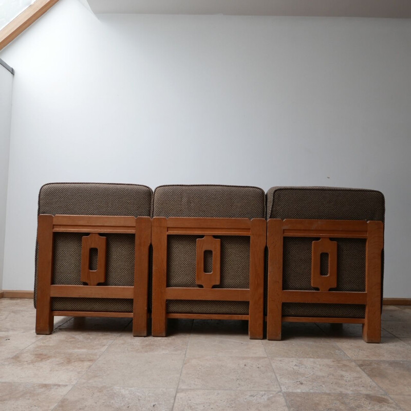 Set of 3 vintage oak lounge chairs or sofas France 1960s