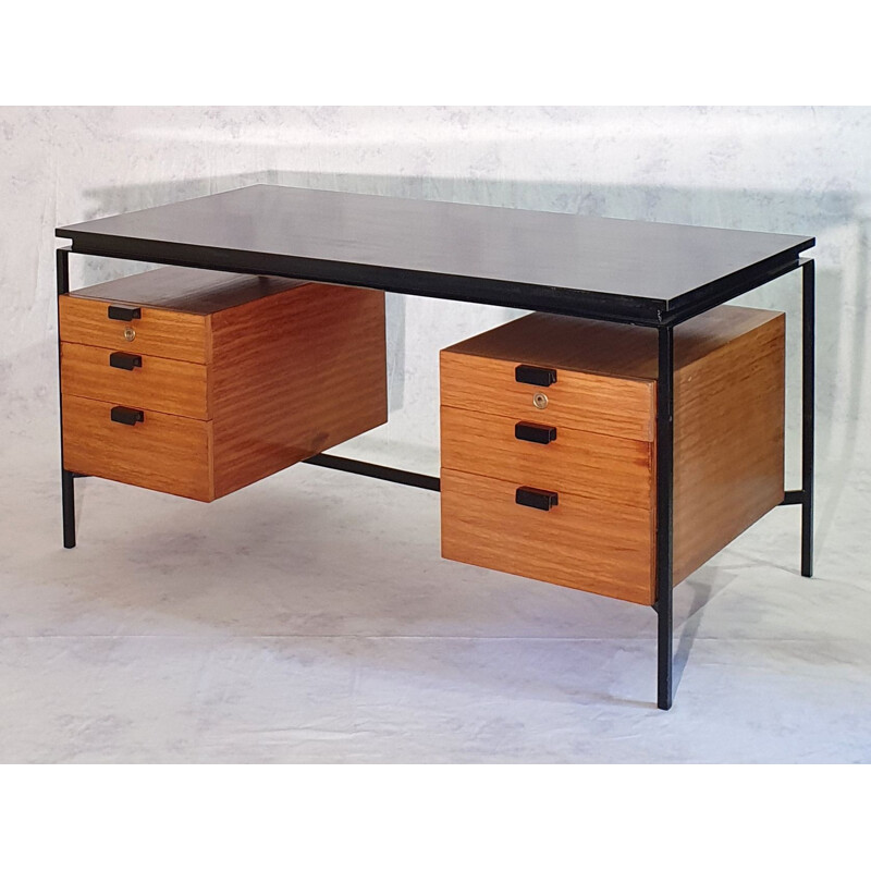 Vintage CM 172 desk in mahogany and metal by Pierre Paulin for Thonet 1957