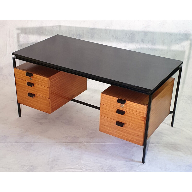 Vintage CM 172 desk in mahogany and metal by Pierre Paulin for Thonet 1957