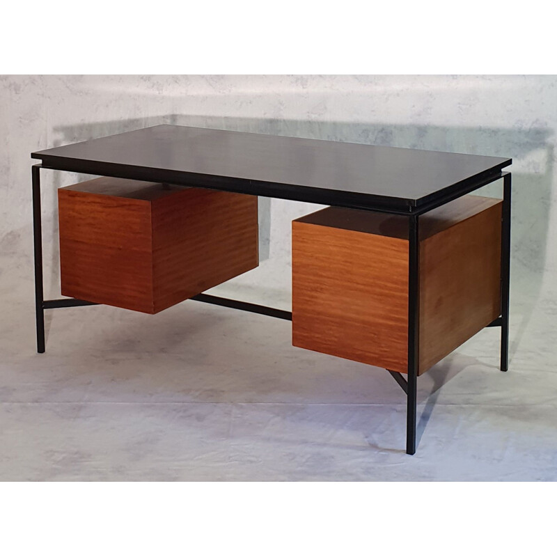 Vintage CM 172 desk in mahogany and metal by Pierre Paulin for Thonet 1957