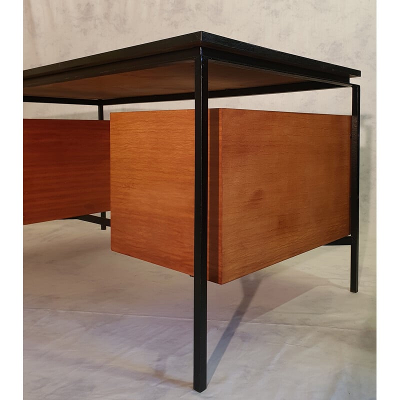 Vintage CM 172 desk in mahogany and metal by Pierre Paulin for Thonet 1957