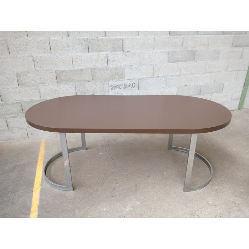 Vintage table in half circle in chromed metal