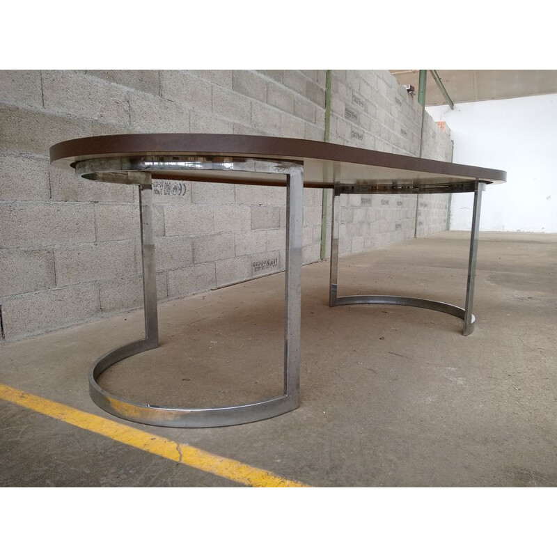 Vintage table in half circle in chromed metal