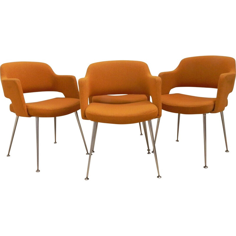 Set of four armchairs in orange fabric - 1970s