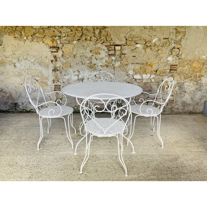 Ensemble de 4 chaises et table  de jardin vintage de Patio restauré par Mathieu Matégot 1950