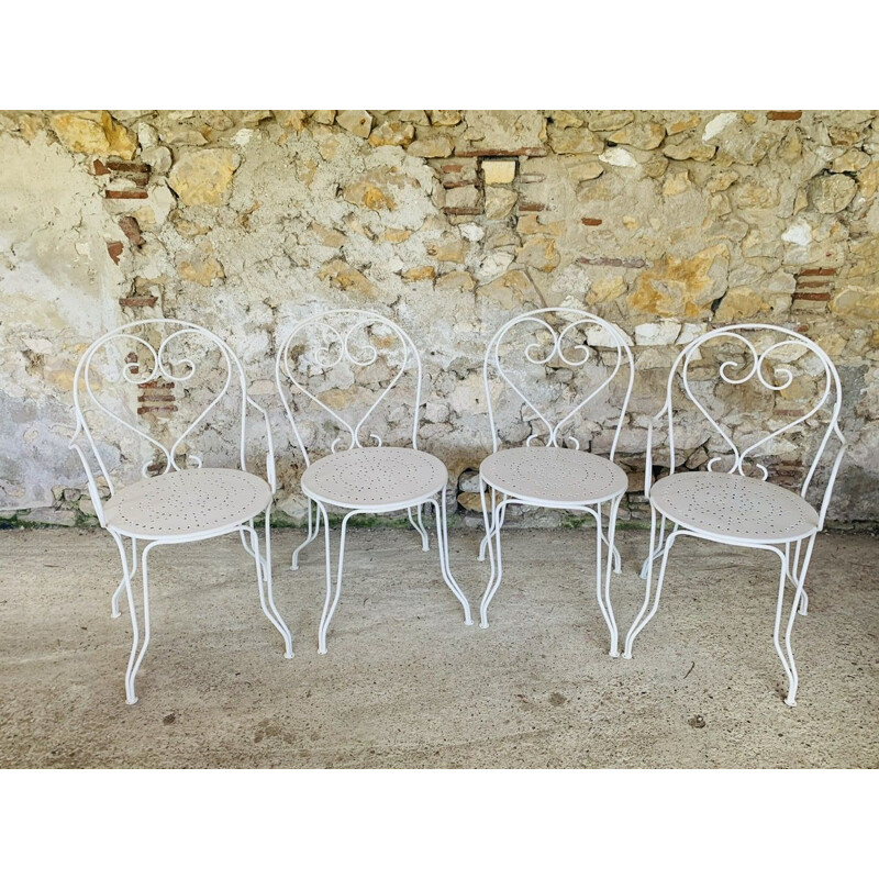 Set of 4 chairs and vintage garden table from Patio restored by Mathieu Matégot 1950s