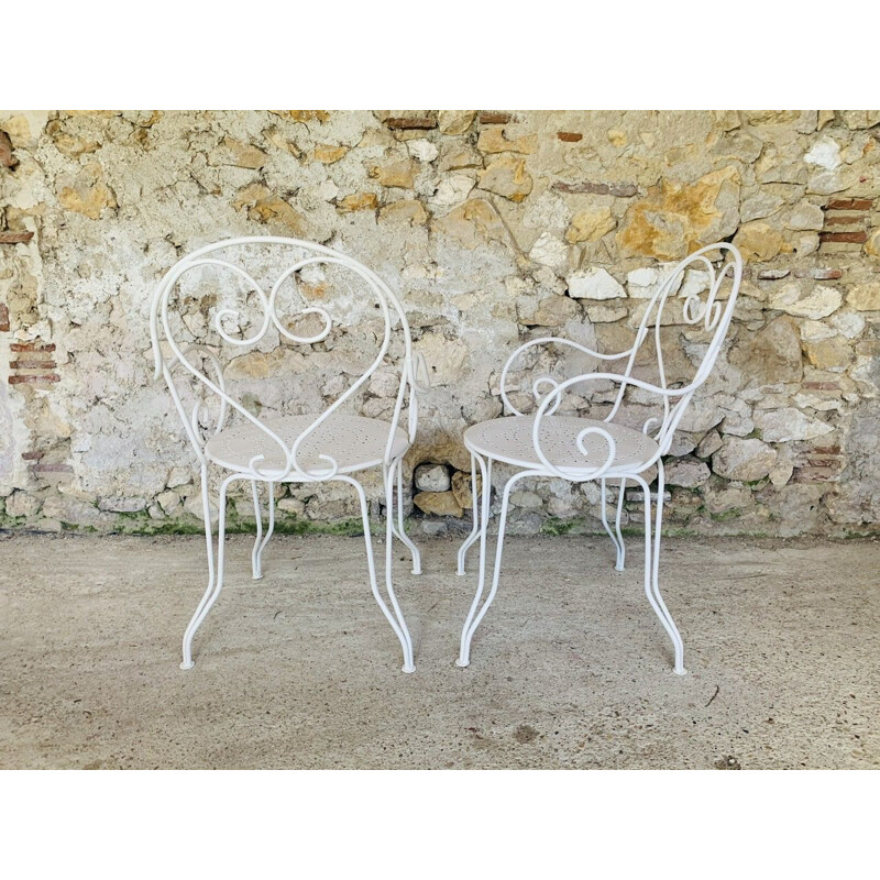 Set of 4 chairs and vintage garden table from Patio restored by Mathieu Matégot 1950s