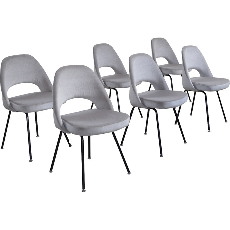 Set of six Knoll chairs in grey mohair and silk, Eero SAARINEN - 1950s