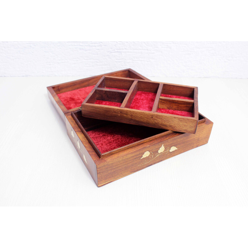 Vintage Art Nouveau jewelry box in wood and brass