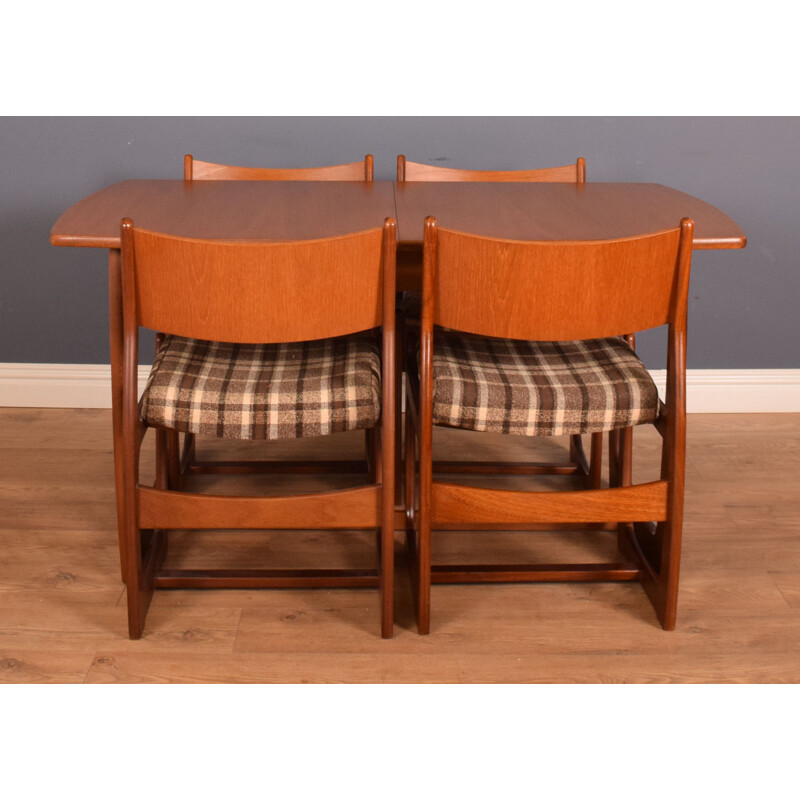 Set of 4 vintage teak chairs and table with extension leaf restored by Portwood England 1960s