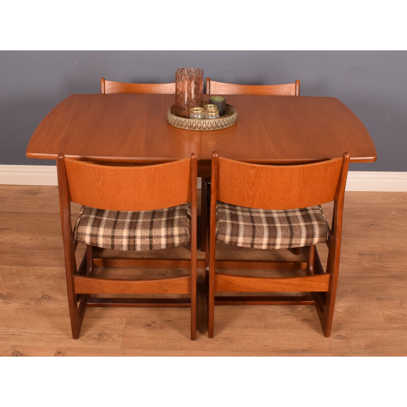 Ensemble de 4 chaises et table vintage avec rallonge et en teck restauré par Portwood Angleterre 1960 