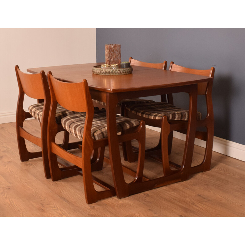 Set of 4 vintage teak chairs and table with extension leaf restored by Portwood England 1960s