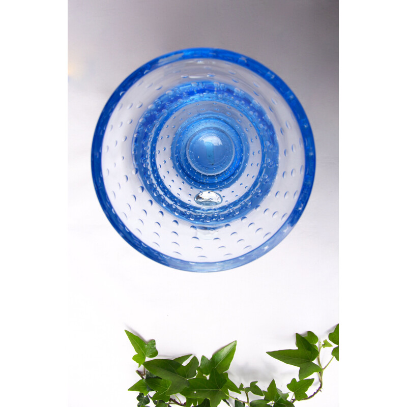 Vintage BolleBlu Vase aus Muranoglas mit Blasen Italien 1970